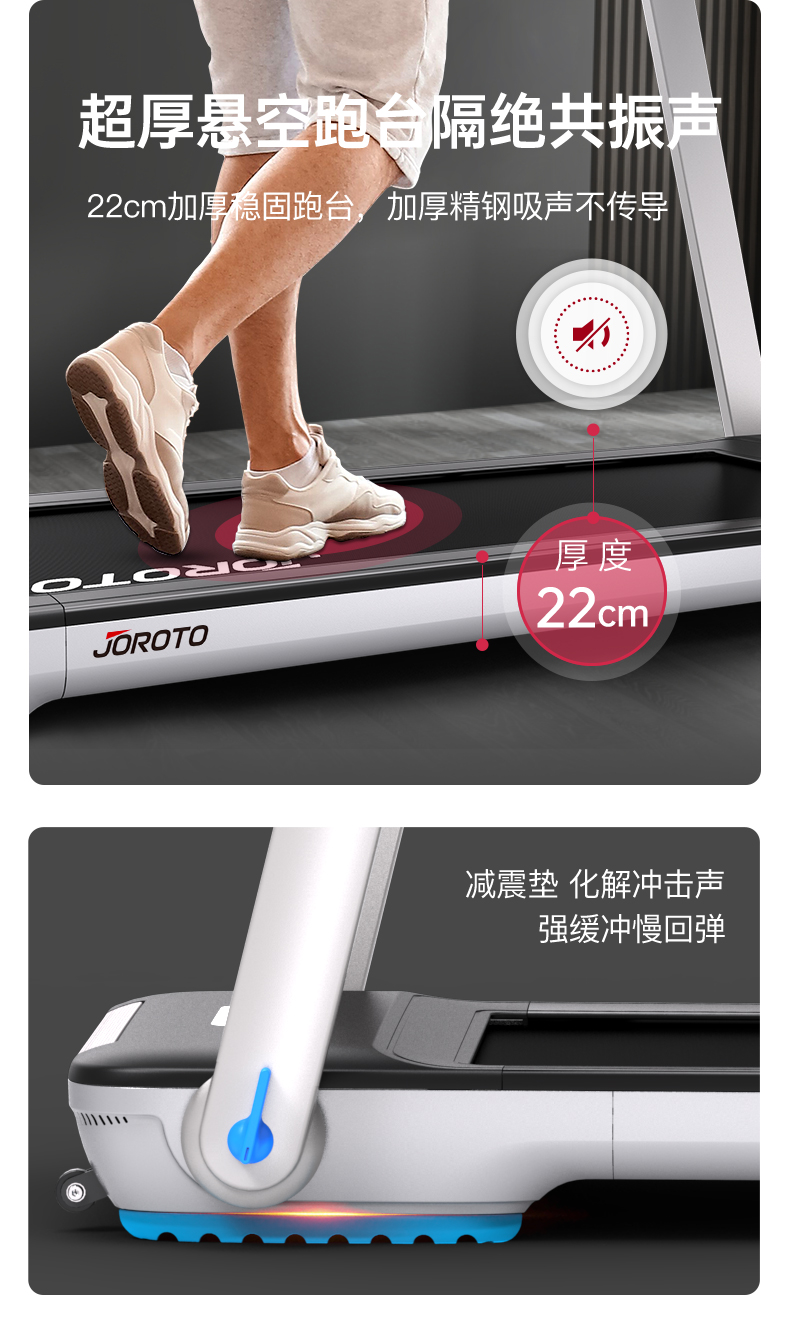 美国JOROTO品牌 跑步机家用智能可折叠免安装走步机减震健身房运动器材IW9 高清彩屏娱乐版（红） 免安装(图15)